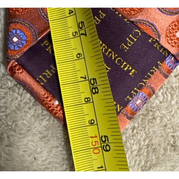Principe Mens Silk Tie Orange & Blue Circular Pattern Made In Italy - Picture 6 of 7